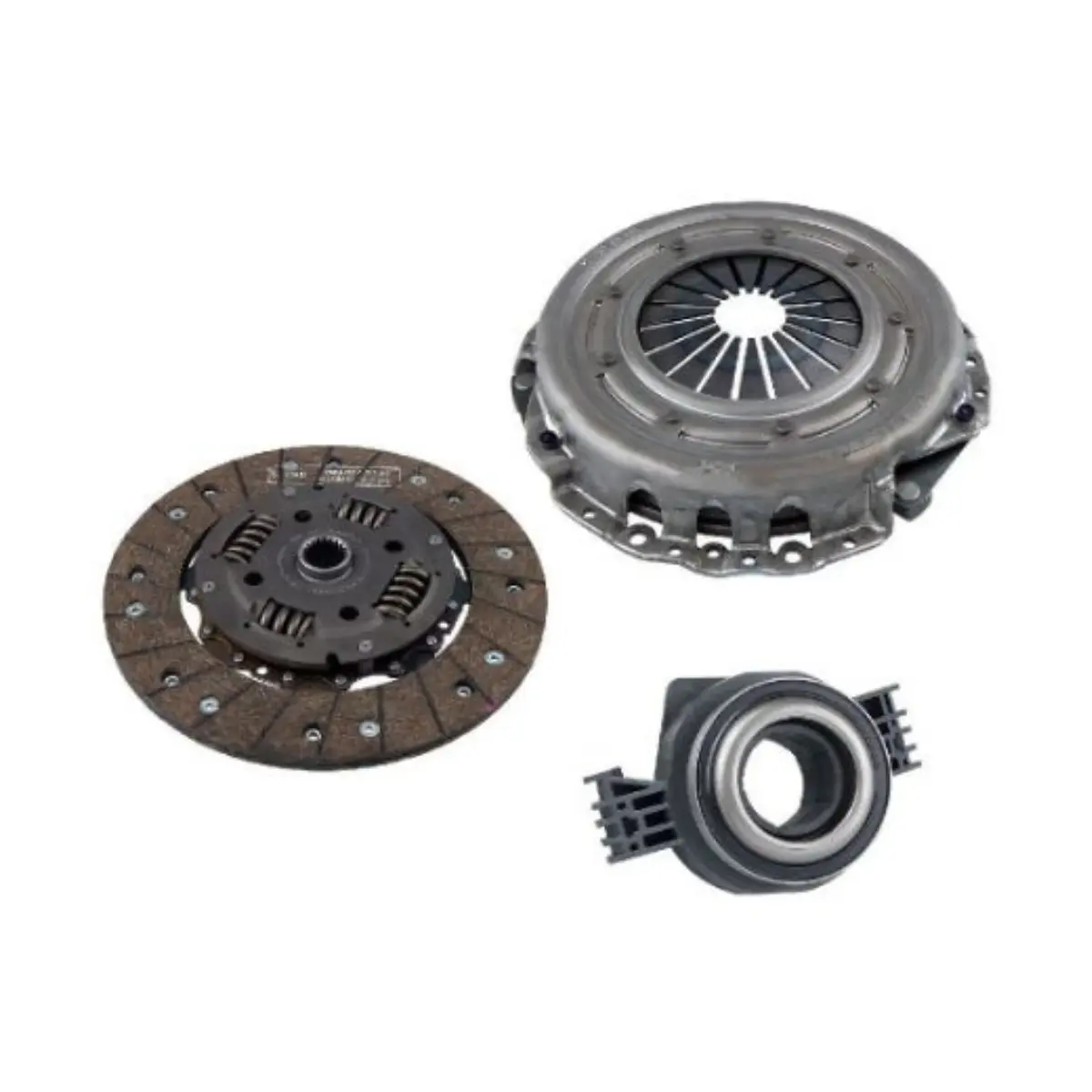 Conjunto de embreagem remanufaturada incluindo platô, disco e atuador hidráulico.